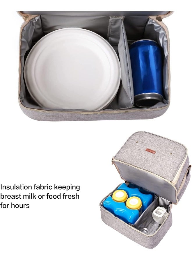 MOMIGO Breast Pump Bag Cooler Compartment Moistureproof Bag Double Layer for Mother Breast Milk Pump Lunch Bag Outdoor Working (Grey) - Image 3